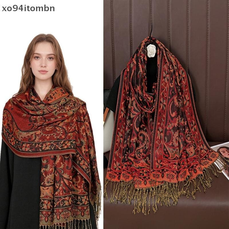 Cachecol de Caxemira Luxuoso para o Inverno, Cachecol Quente para Mulheres, Design Estampado de Outono, Cachecol Feminin