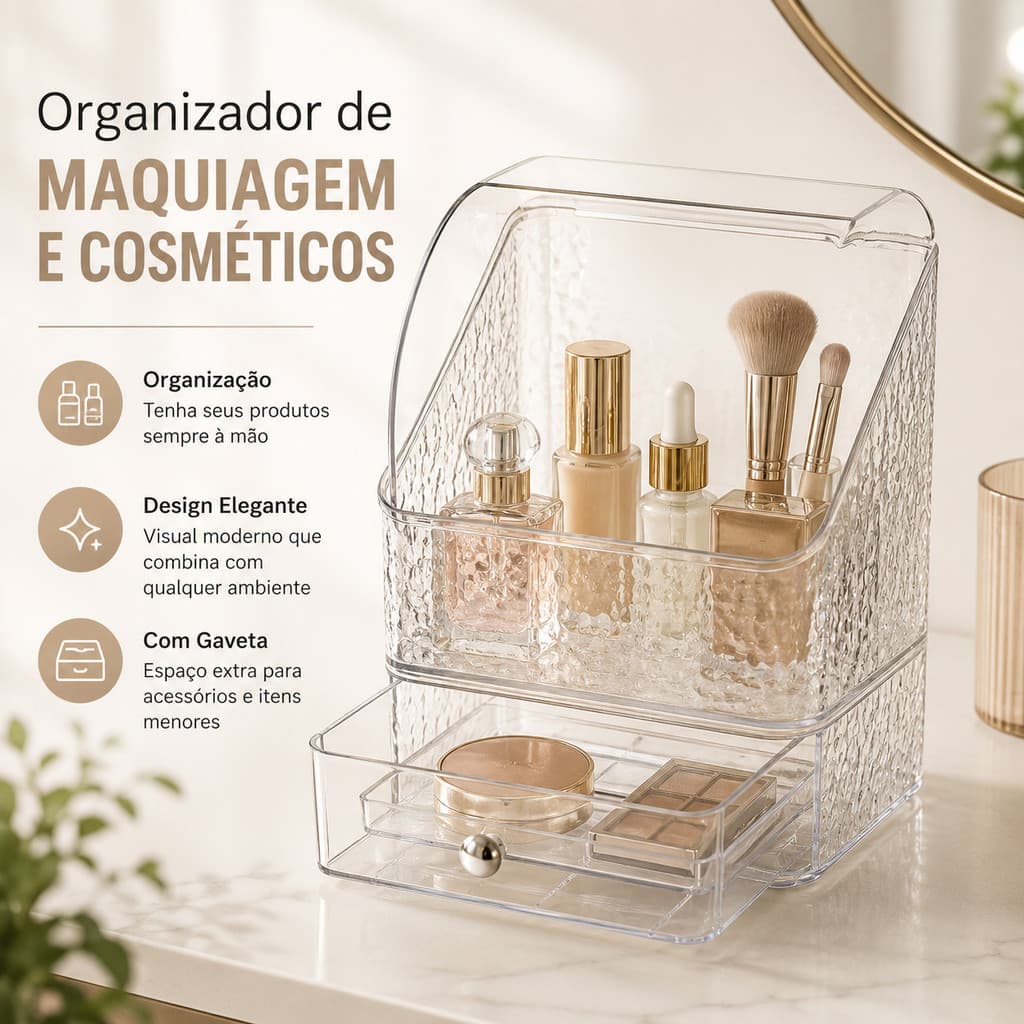 Organizador de Maquiagem e Cosméticos Acrílico com Gaveta Porta Maquiagem e Cosméticos