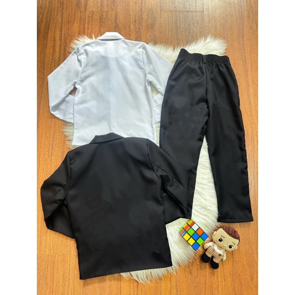 Conjunto Social Pajem Camisa Branca Calça Gravata e Terno Preto