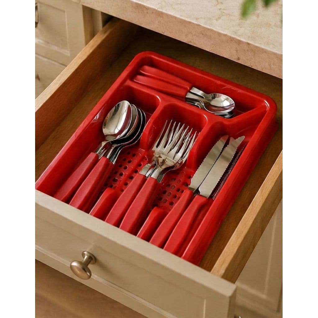 Faqueiro Inox 25 Peças Kit Jogo de Talheres Completo Organizador Gaveteiro Bandeja Cozinha Mesa