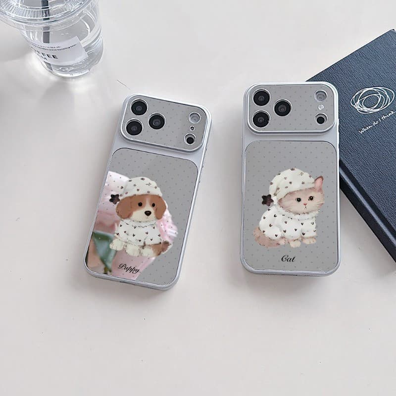 Capa de Telefone com Estampa de Cachorro e Gato em Pijama e Bolinhas para OPPO Find X9 X9S X8 X8S X7 Ultra X6 X5 Pro F31