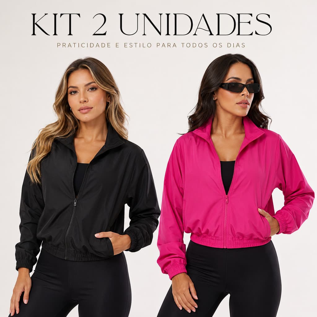 Kit 2 Jaquetas Corta Vento Treino Feminino Fitness Bomber Academia Esportiva Leve Secagem Rápido