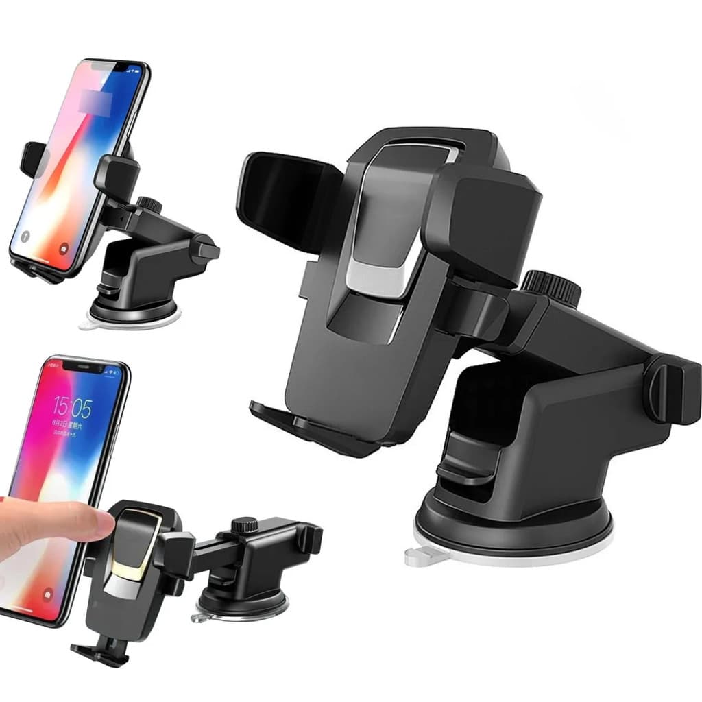 Suporte Veicular para Celular com Ventosa Trava Automática Retrátil Universal 3 a 6,4 Polegadas 360°