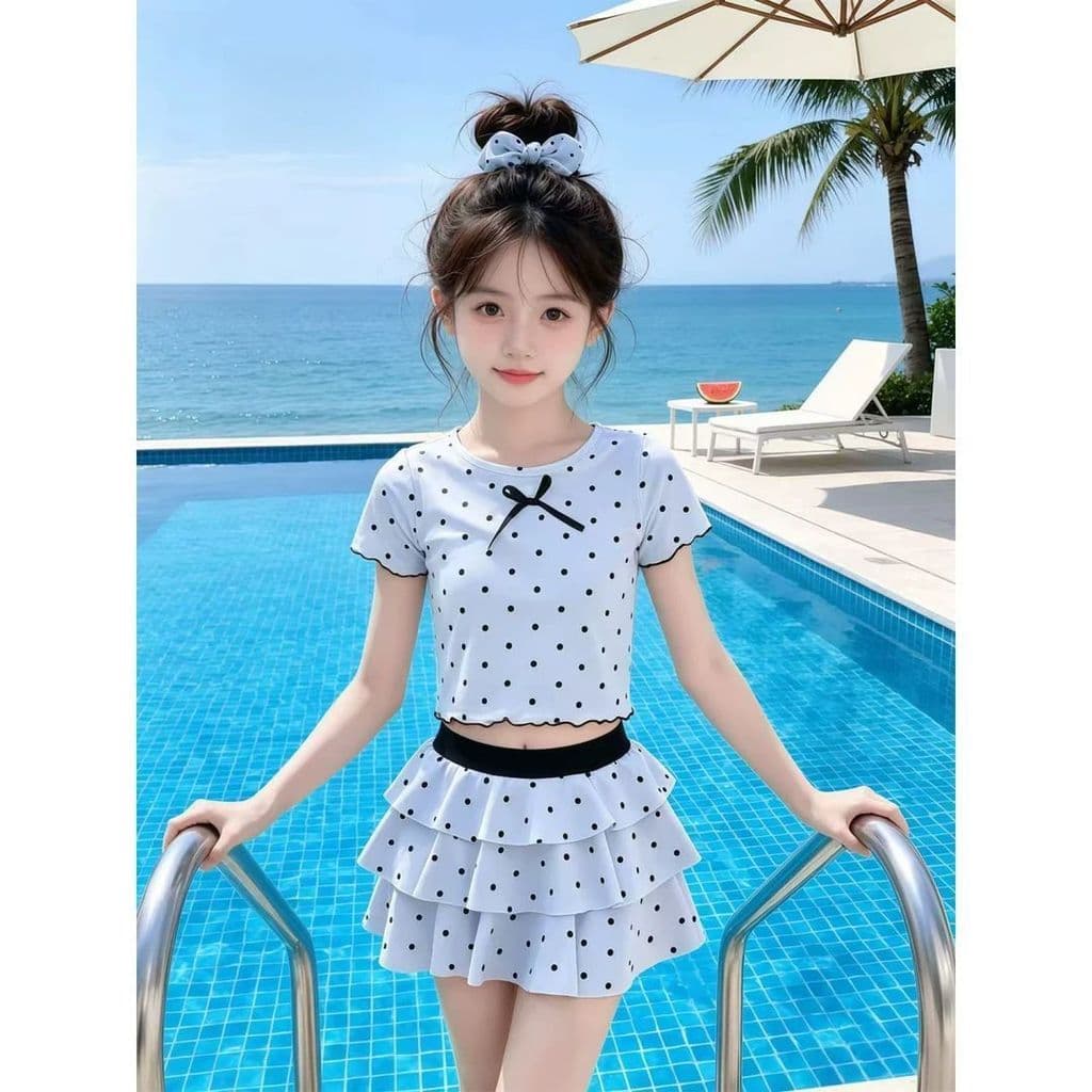 🔥 para Meninas Praia Piscina 🔥 VENDA QUENTE Maiô com Saia Infantil Moda Praia Meninas Meninas E # 39 ; Maiô Wave Dot V