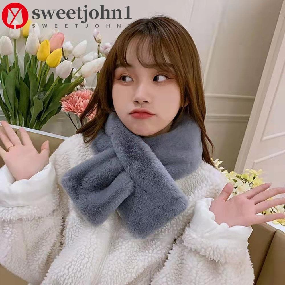 SWEETJOHN1 Cachecol Casual Kawaii de Pelúcia em Cor Sólida, Imitação de Pelo de Coelho, Aquecedor de Pescoço de Inverno