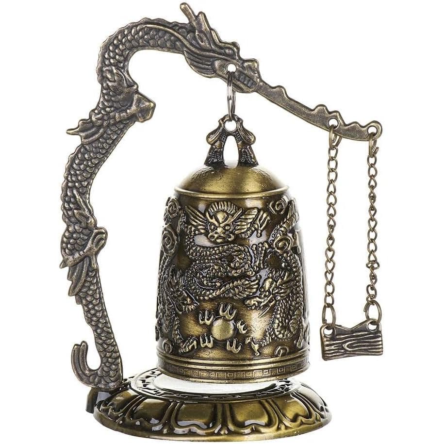 gofidin Relógio Sino de Dragão em Latão e Cobre, Estátua Esculpida de Buda Lótus, Arte Budista, Relógio Decorativo para