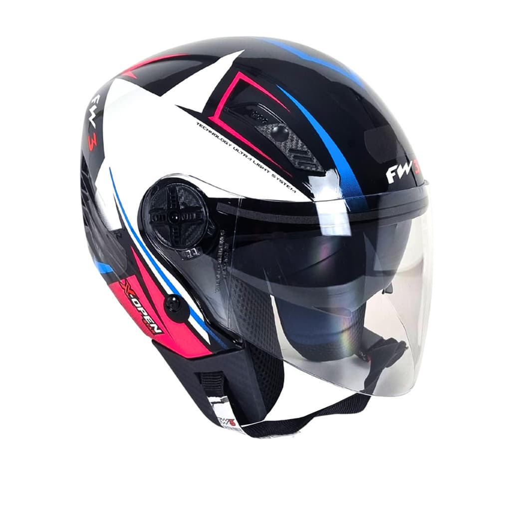 Capacete X Open Up FW3 GTX Star Preto Azul Rosa Com Óculos Interno