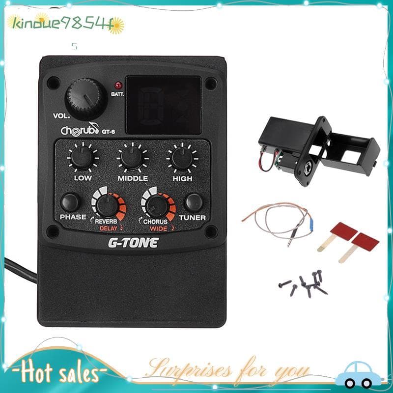 G-Tom GT-6 Guitarra Acústica Pré-Amplificador Piezo Captador 3 Bandas EQ Equalizador LCD Sintonizador Reverb Atraso Coro