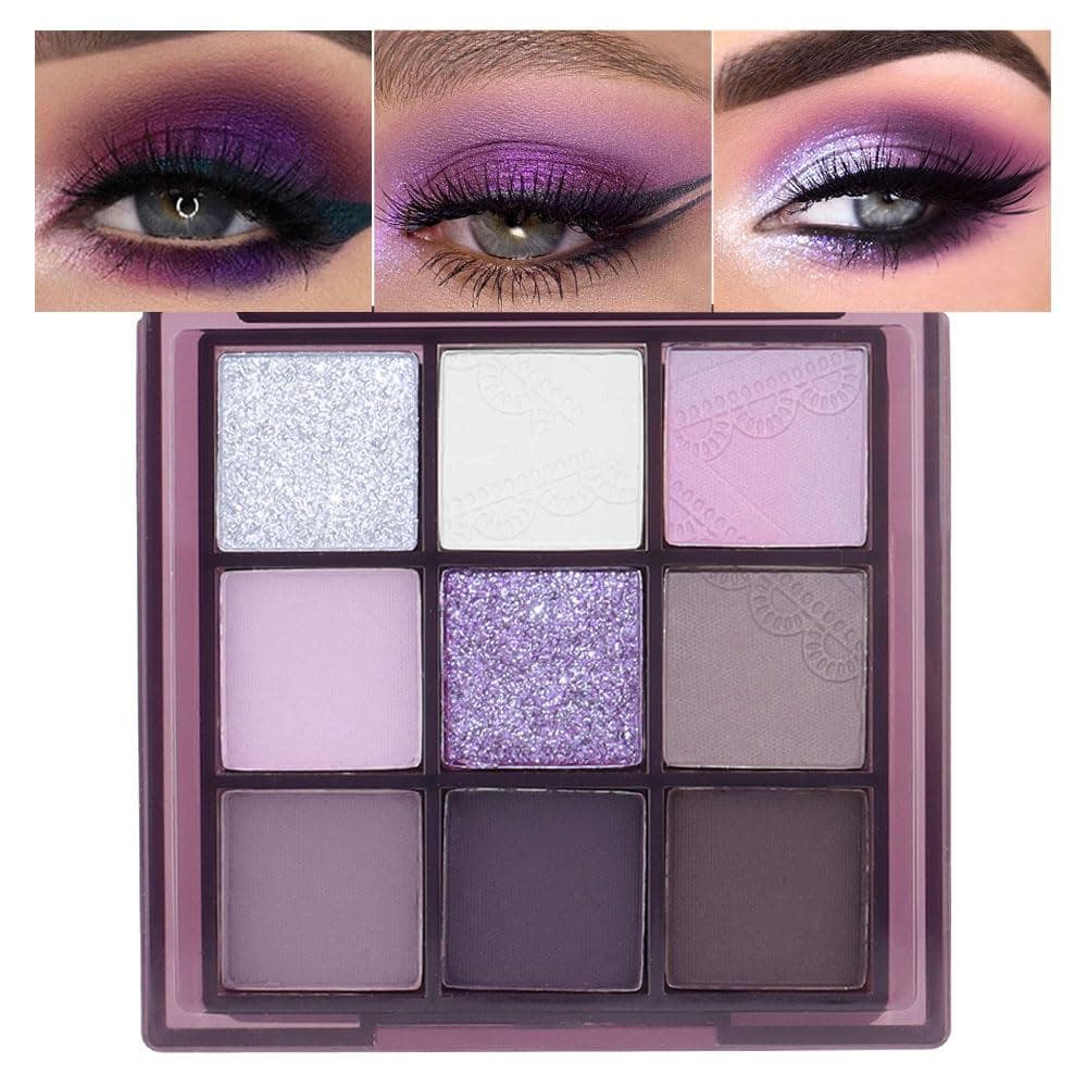 Paletas de Sombras para Olhos 9Colors, Paleta de Sombras Escuras em Tons de Roxo, Ameixa, Lavanda, Malva e Preto para Mu