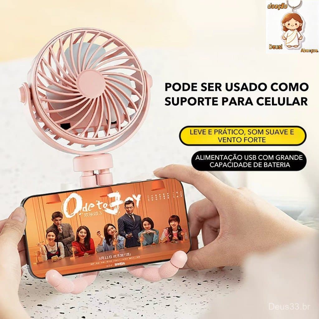 Mini Ventilador USB para Carrinho de Bebê – Portátil, Recarregável, Silencioso, com Suporte Flexível