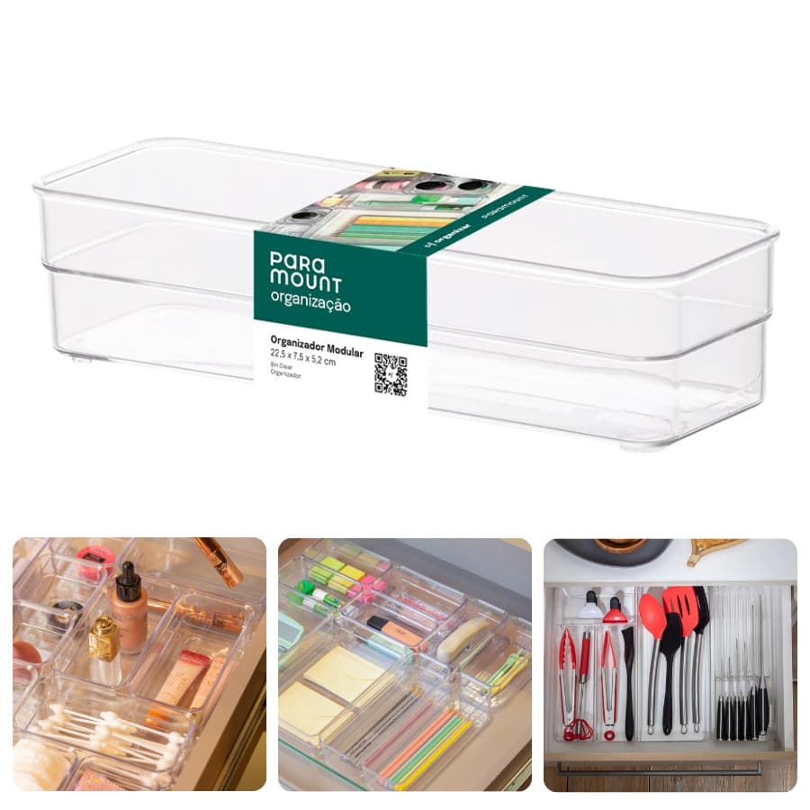 Kit Organizador Acrílico De Gavetas Geladeira Armário Guarda Roupa 22,5x7,5x5,2cm