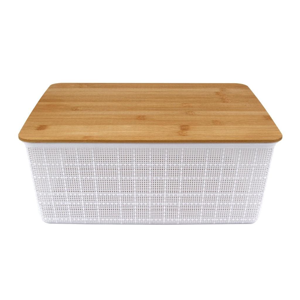 Caixa Organizadora com Tampa Bambu Branco 13cm - A\CASA Caixa Organizadora com Tampa  Bambu  Branco - A\CASA