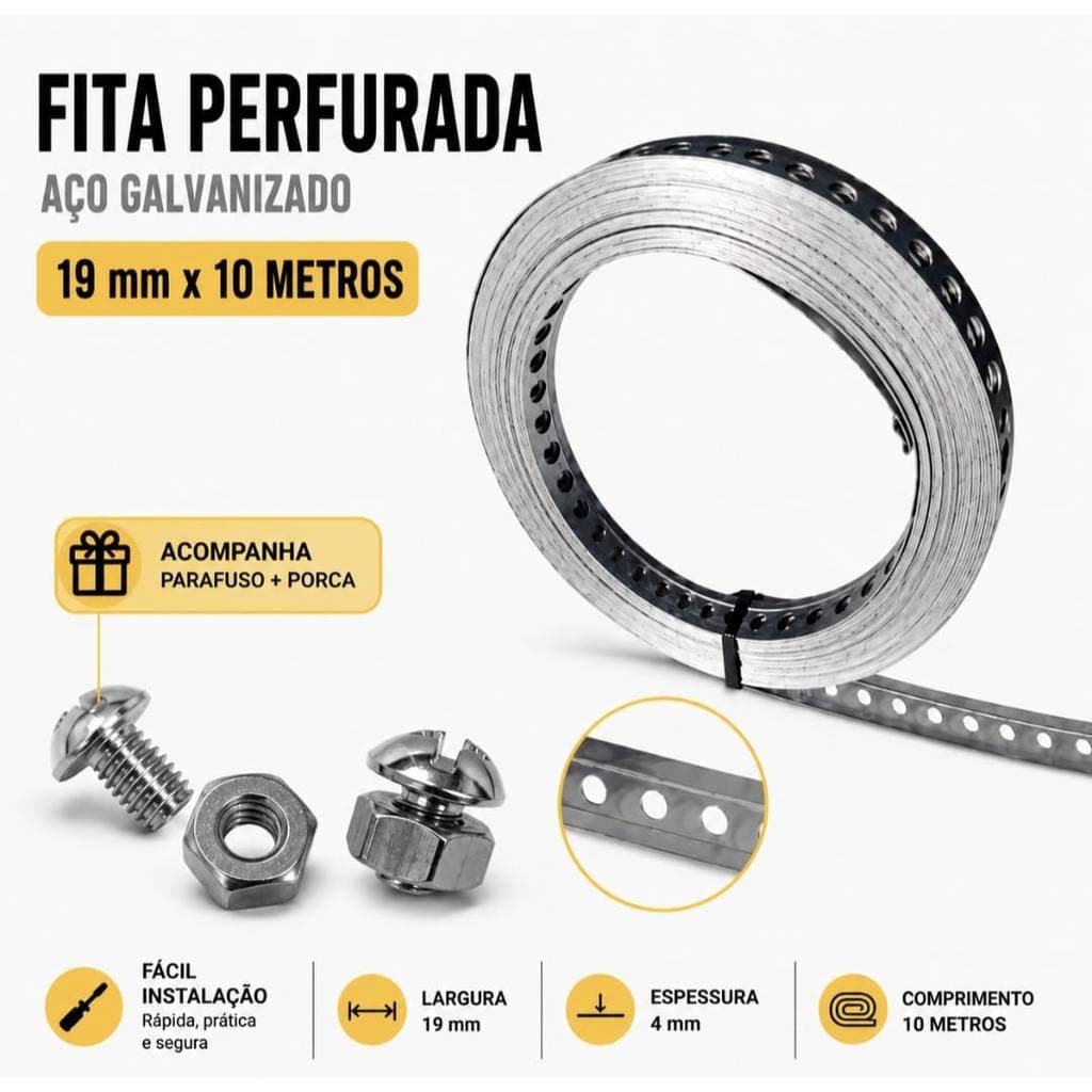 Kit Fita Perfurada com Abraçadeira 19mm 10m Aço Galvanizado