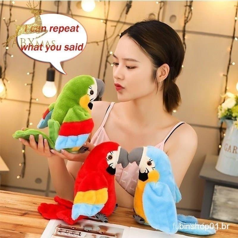 Brinquedo de Pelúcia Elétrico Multifuncional Papagaio/Asa de Parede Pássaro Falante Fofo com Sons Divertidos Animal/Pres
