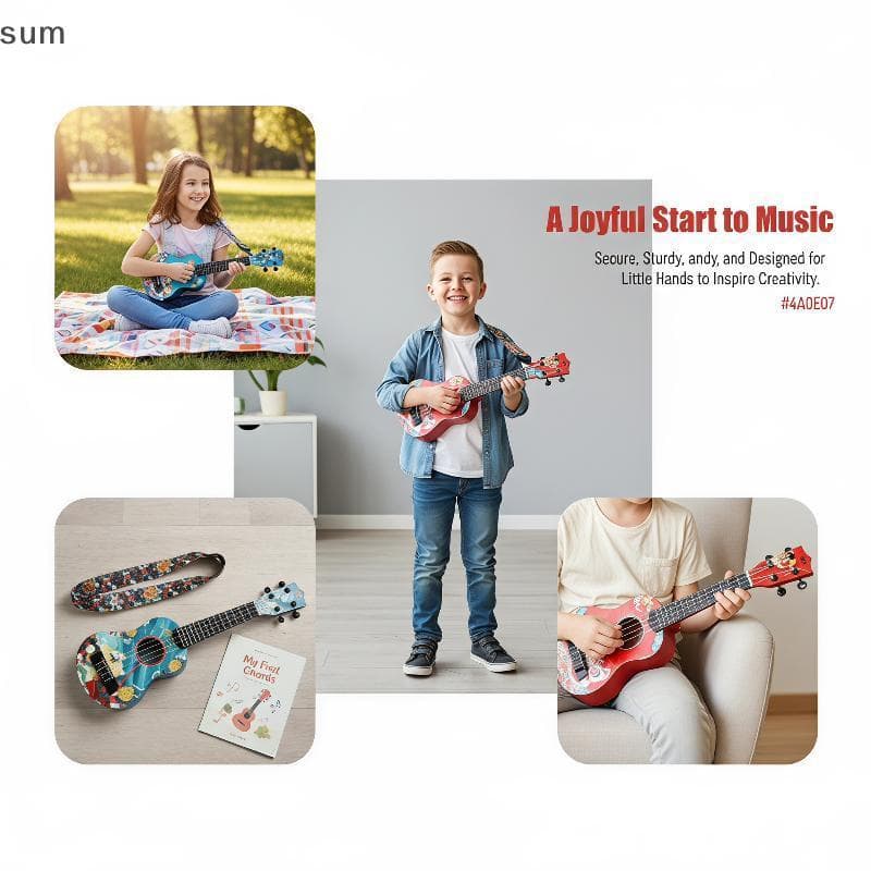 [sum] Crianças Mini 4 Cordas Ukulele Guitarra Brinquedo BPA Livre Instrumento Musical Seguro Para Festa Em Casa Jogo De
