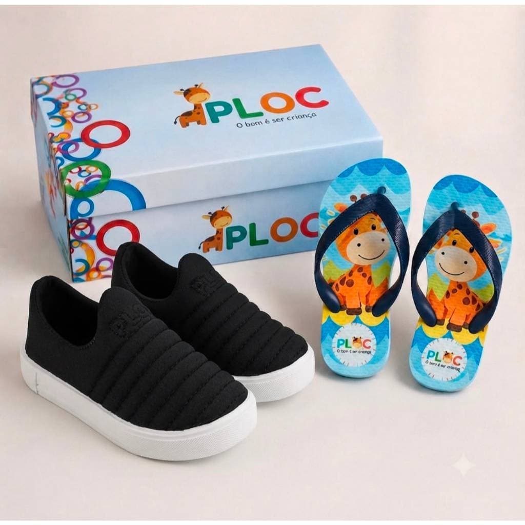 Kit 2 Pares: Tênis Iate + Chinelo Infantil Ploc Menino Estampado
