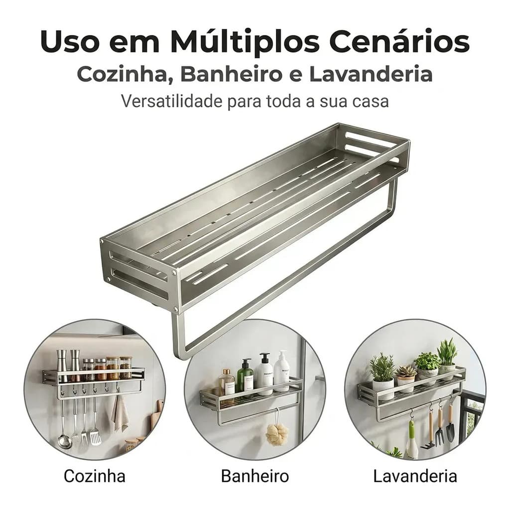40cm Suporte Porta Shampoo Sabonete Prateleira Banheiro Adesivo Parede Sem Furar Box Luxo Cor Preto