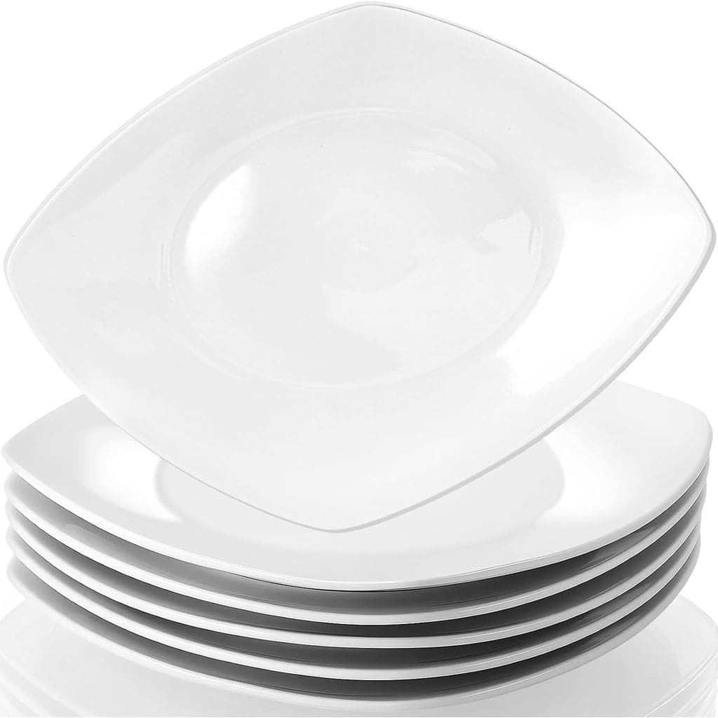 Conjunto de 6 Pratos de Porcelana Jeffbaubl, Pratos Quadrados de 7,5 Polegadas, Prato de Sobremesa de Cerâmica Branca, P