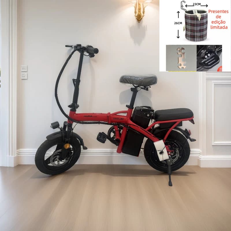 Bicicleta elétrica dobrável NIUDA para adultos, ideal para viagens e deslocamentos diários.