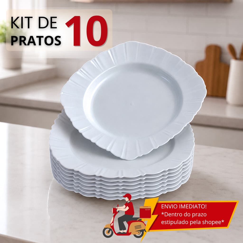 Jogo 10 Pratos Plásticos Quadrado Borda Floral Fundo Refeição Festa Churrasco Porção Petiscos Reutilizável