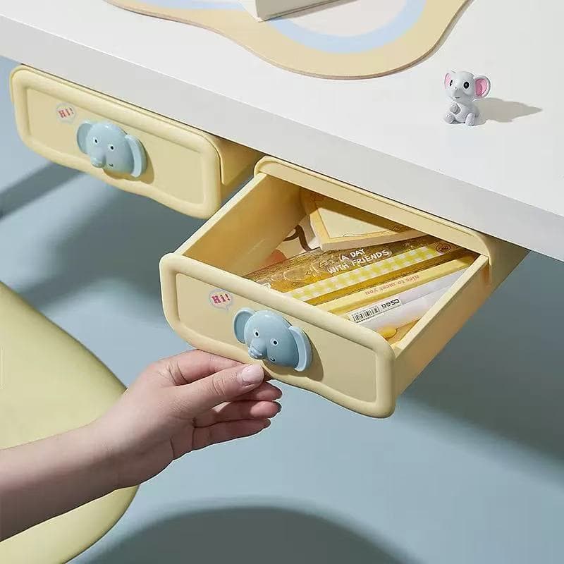 Gaveta Adesiva para Debaixo da Mesa Organizador sem Furar 17,6x22x7cm Porta Canetas Papelaria Elefante Fofo