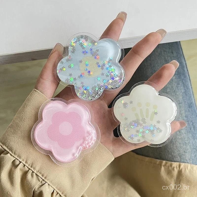 INS Coreia 3D Bonito Flor Transparente Suporte Do Telefone Aperto Tok Griptok Para Acessórios De Dedo Dobrável