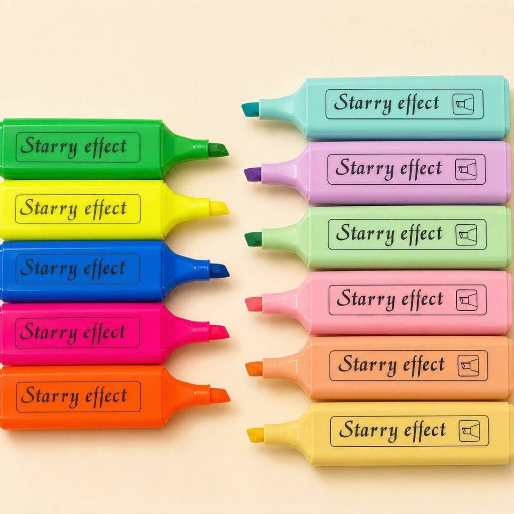 Marca Texto PASTEL Starry Effect 6 Cores Ponta Chanfrada para Escola e Escritório