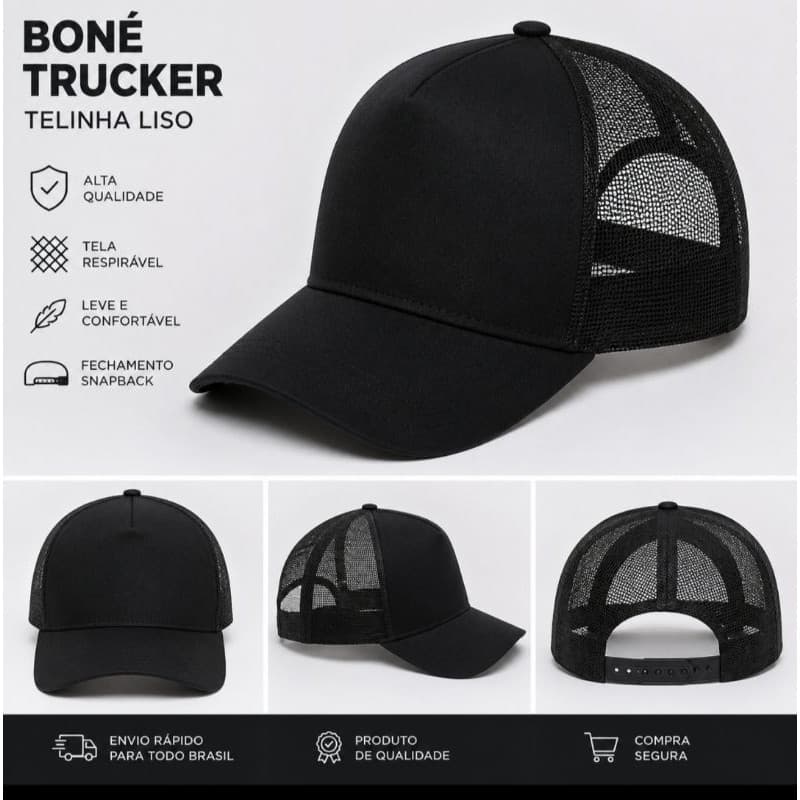 Boné Trucker Telinha Liso Unissex Aba Curva Estiloso Respirável Streetwear