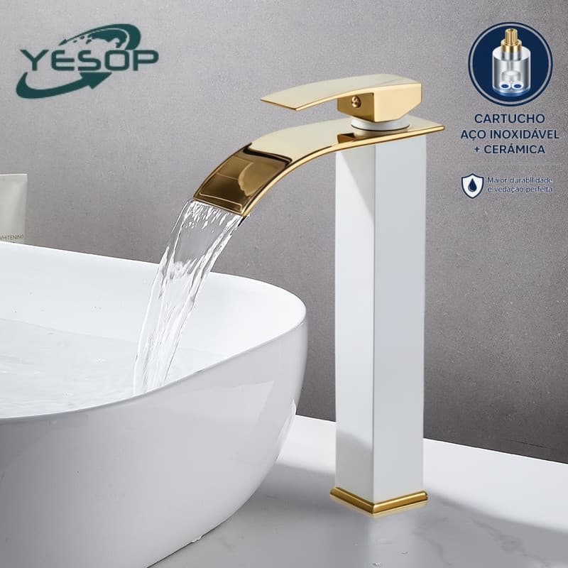 Espessamento de alta qualidade Torneira Banheiro Aço Inox Luxo Saída De Cascata Quente E Fria Misturador Yesop