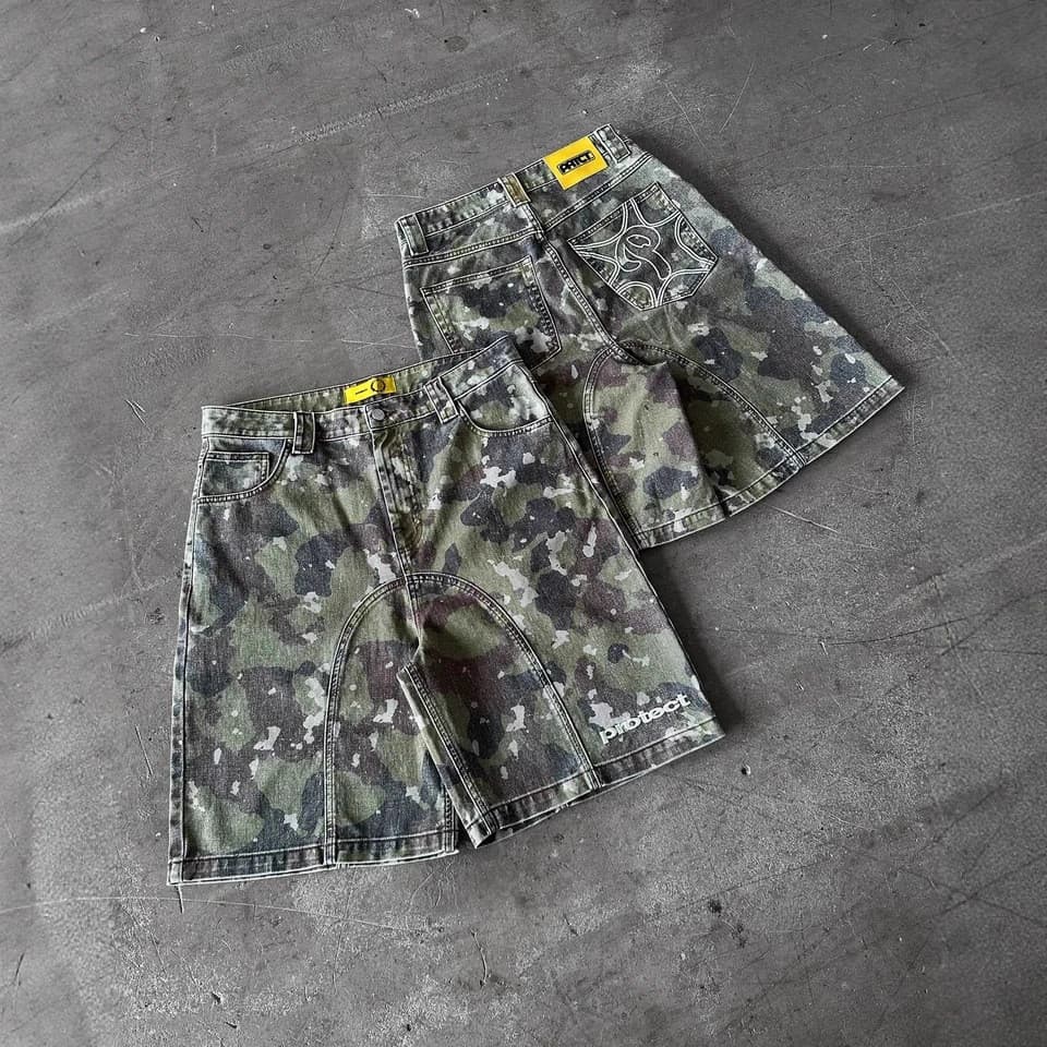 [Novo produto] Shorts esportivos masculinos de Hip-Hop de marca de rua com estampa de letras camufladas shorts soltos bo