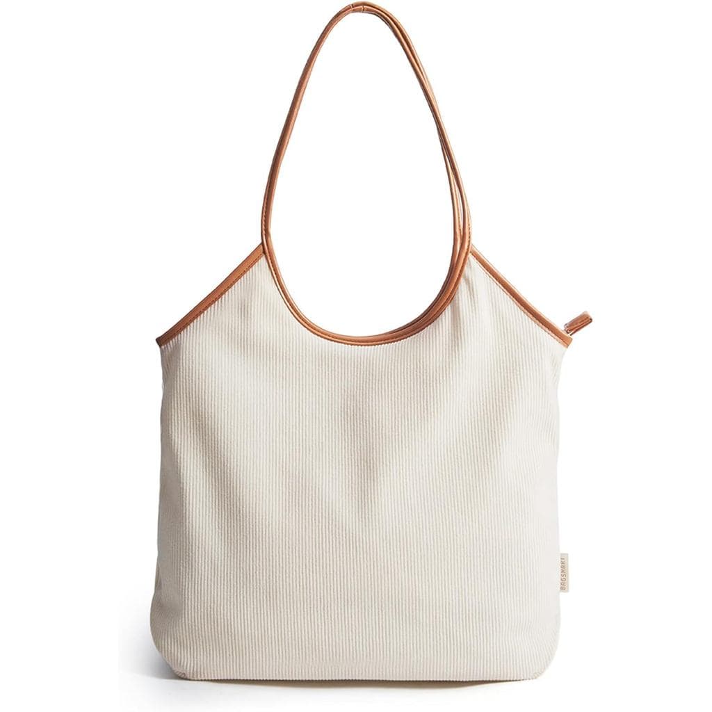 Bolsa Tote de Corduroy BAGSMRT para Mulheres, Bolsa de Praia com Zíper, Bolsa de Ombro Casual, Bolsa de Viagem Leve, Bol