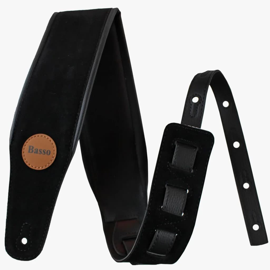 Correia Alça Guitarra Violão Baixo Basso Sintético Camurça Preto Ajustável Ponteira Reforçada FB 01