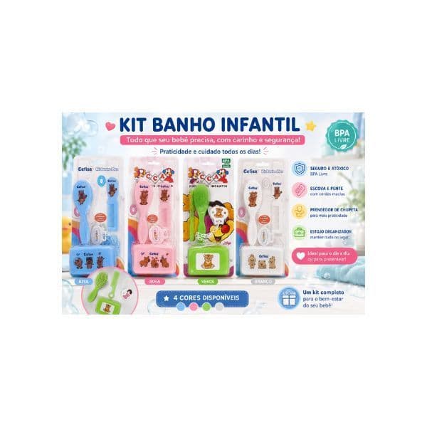 KIT BANHO PLUS  saboneteira.pente.escova.prendedor de chupeta infantil