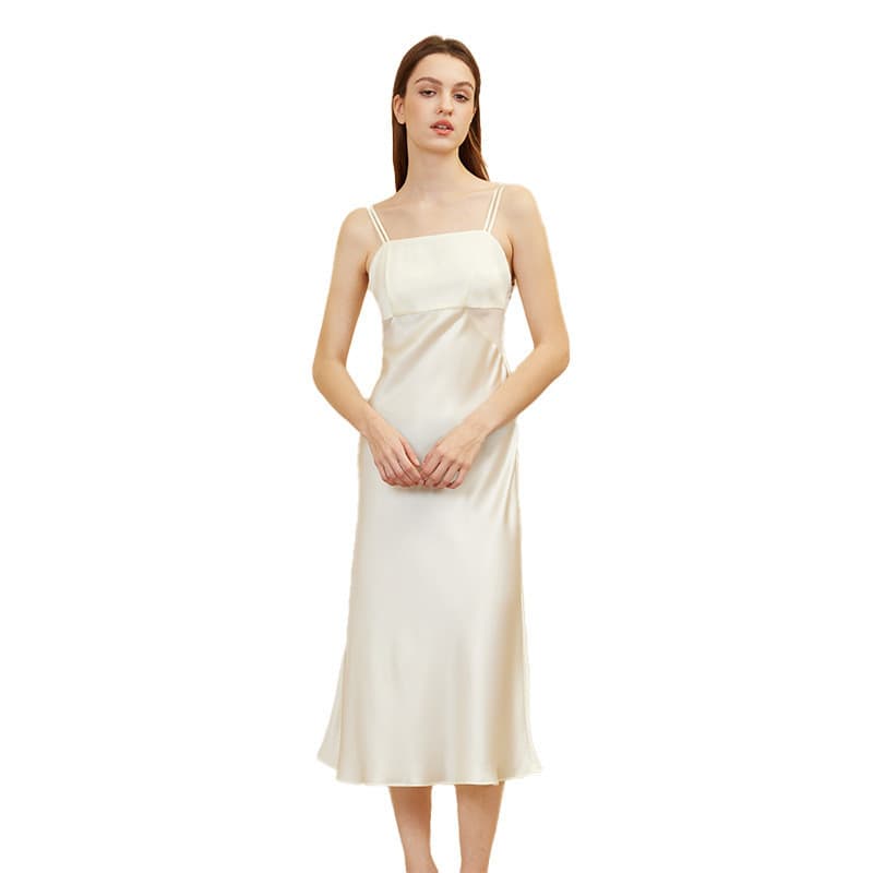 Alça de ombro dupla elegante vestido de seda Slim fit estilo coreano vestido longo de seda amoreira