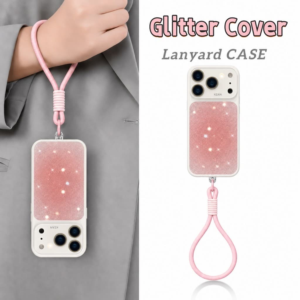Capa De Telefone Luxuosa Com Glitter Para iPhone 13 14 15 16 17 Pro Max Alça De Pulso Cordão Curto Protetora À Prova De