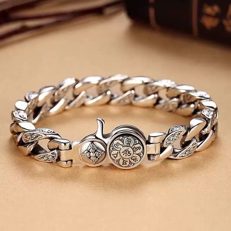 Pulseira masculina de estilo étnico com o mantra de seis caracteres, rotativa, versão larga e moderna, acessório de puls