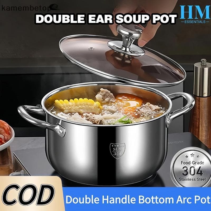 Caçarola Inoxidável Superior Panelas Alça Dupla Panela De Sopa Com Tampa De Vidro Para Fogão De Indução Cozinhar