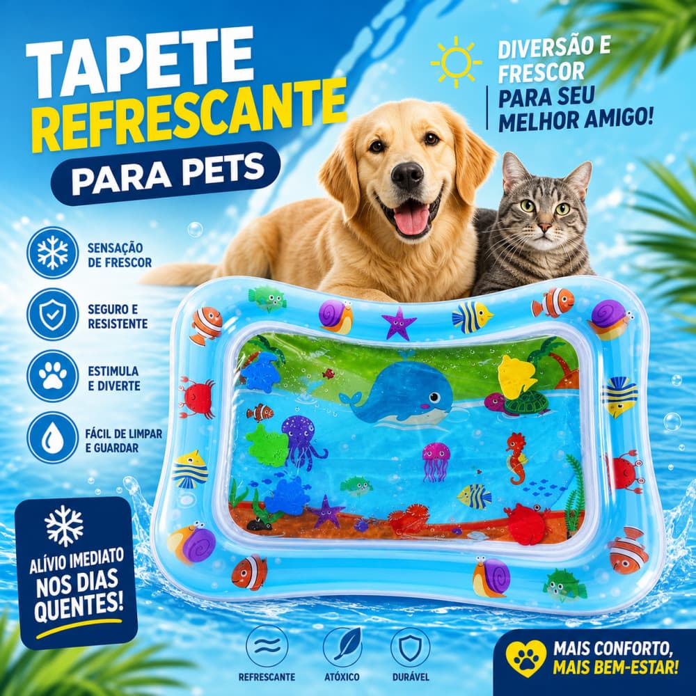 Tapete Gelado Pet 69x51x8cm Colchonete Refrescante de Água para Cachorro Gato Verão