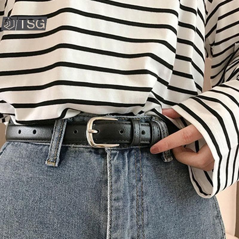 [Trêsgoodstonesgen] Cintos Femininos De Couro PU Simples Metal Bule Cinto Meninas Vestido Jeans Calças Para Senhora De F