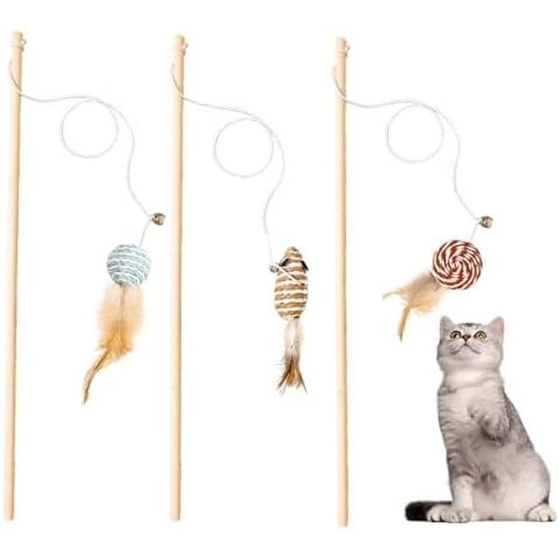 Brinquedo Interativo De Varinha De Gato De 3 Pacotes Para Provocações De Gatos Internos , Penas Interativa Exercícios E