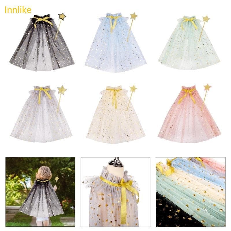 Innlike 1 Conjunto Varinha Mágica Infantil E Capa Tule, Adereços Fotográficos Para Meninas Adoráveis Cosplay Imag