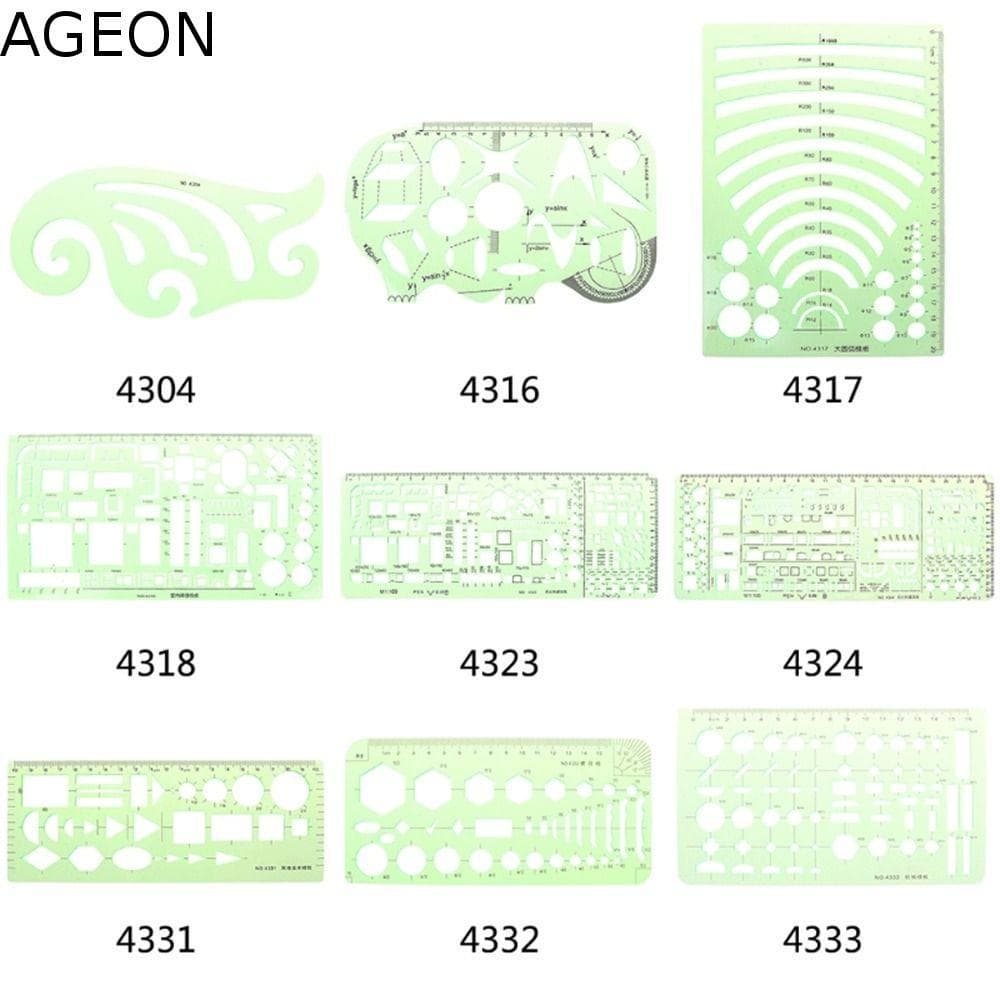 AGEON Régua De Desenho De Plástico , Material De Escritório , Ferramenta De Medição , Estêncil De Círculos , Curva Verde
