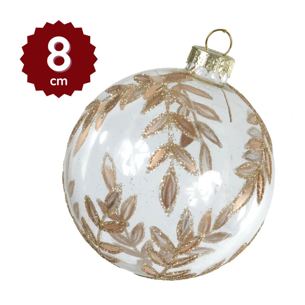 Bola Natal Vidro Borossilicato Decorada Champanhe 8cm Enfeite Árvore Luxo