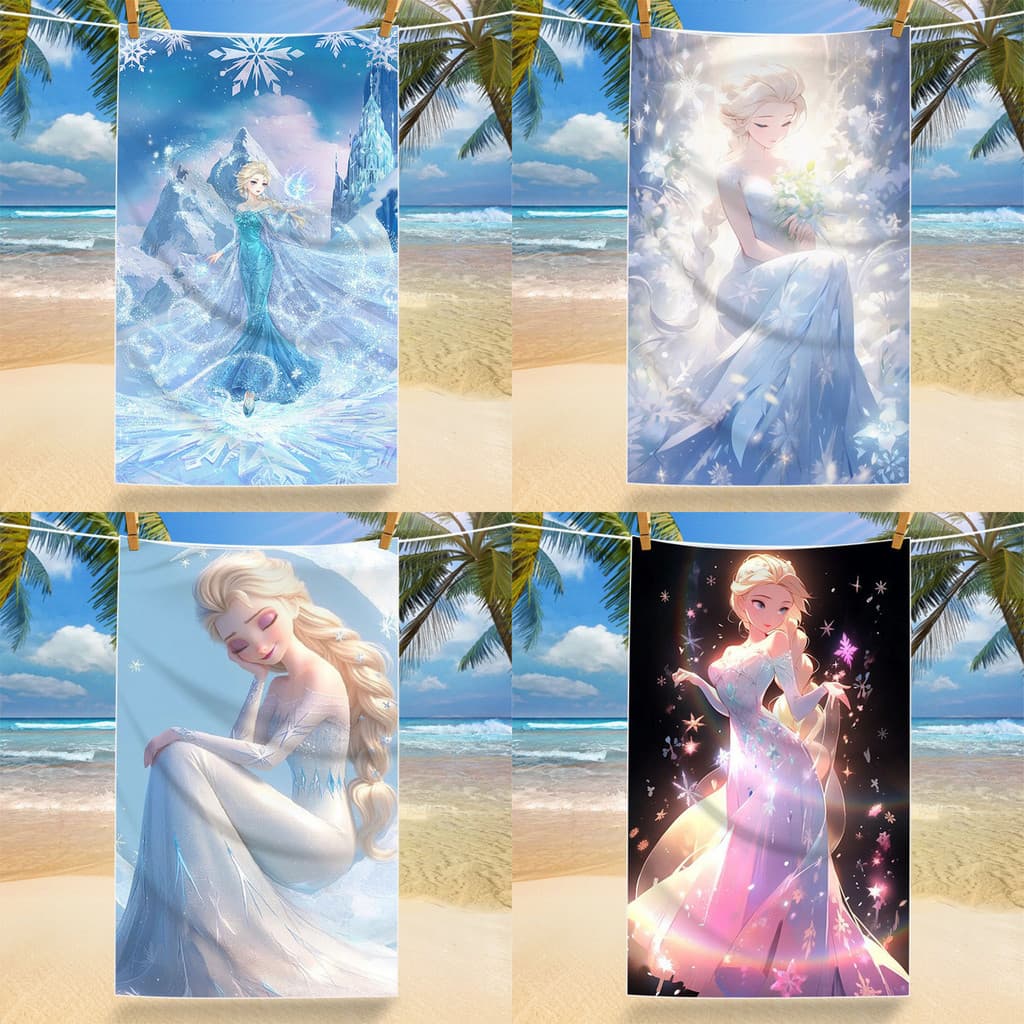 Toalha de praia Frozen Disney Princess Series Toalha de banho de secagem rápida Toalha portátil de viagem