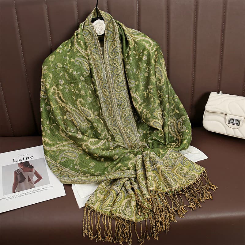 Cachecol de Caxemira Luxuoso para o Outono, Cachecol Quente Feminino, Cachecol de Inverno com Design Estampado, Cachecol