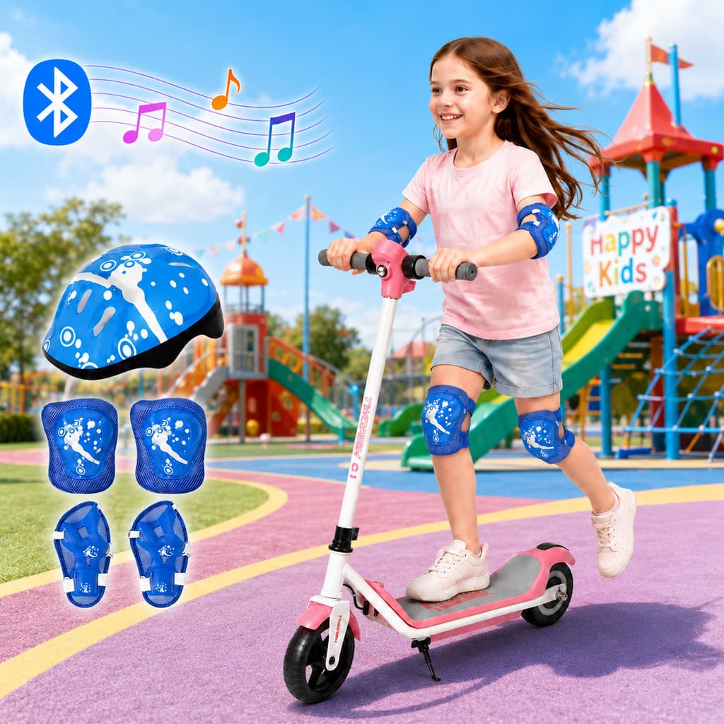 Patinete Elétrico Infantil para Menino e Menina Até 60kg 2 Rodas Motor 110W Luzes Bluetooth Freio Duplo Autonomia 5-8km