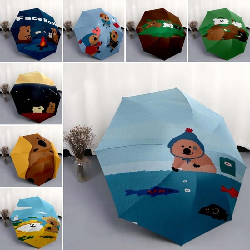 Pintado à mão dos desenhos animados pesca Dinotaeng caqui pimenta urso impressão guarda-chuva dobrável adequado para tod