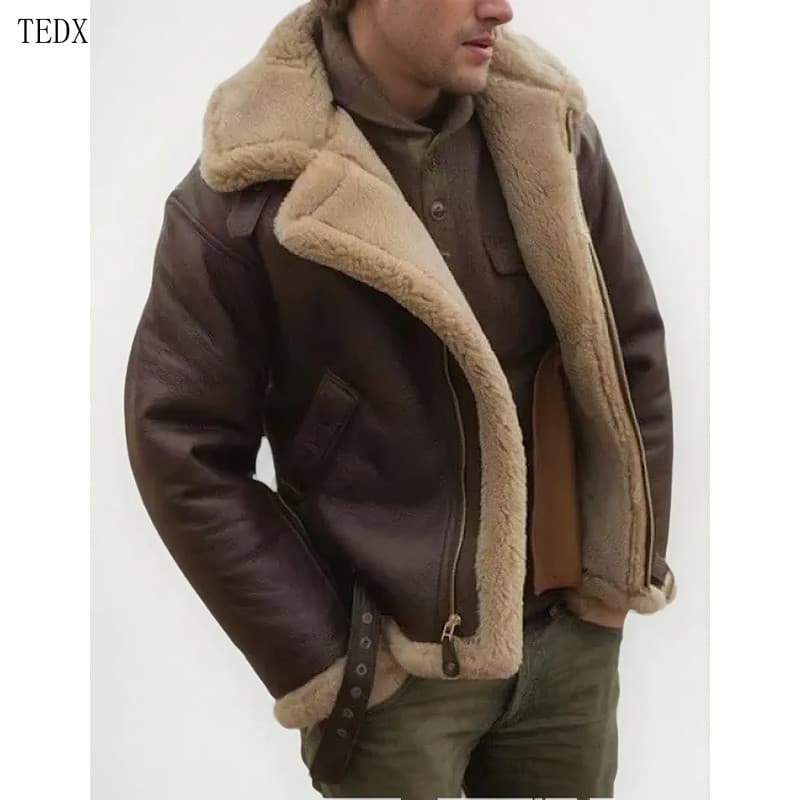 Jaqueta de Couro Masculina, Casaco de Pele Espesso Adequado para Ho NYFY