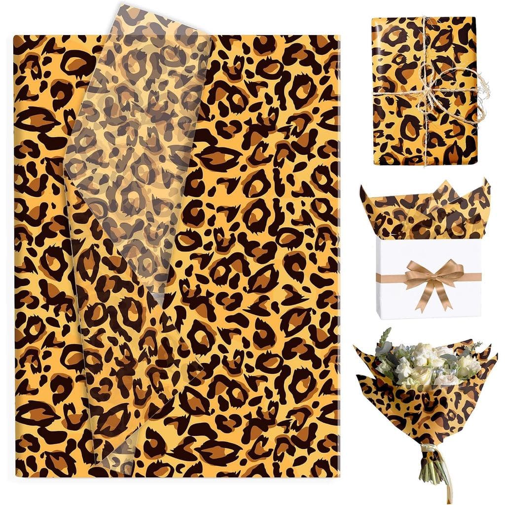 50 Folhas de Papel de Seda com Estampa de Leopardo, Papel de Embrulho para Presentes com Estampa de Leopardo, Papel de S