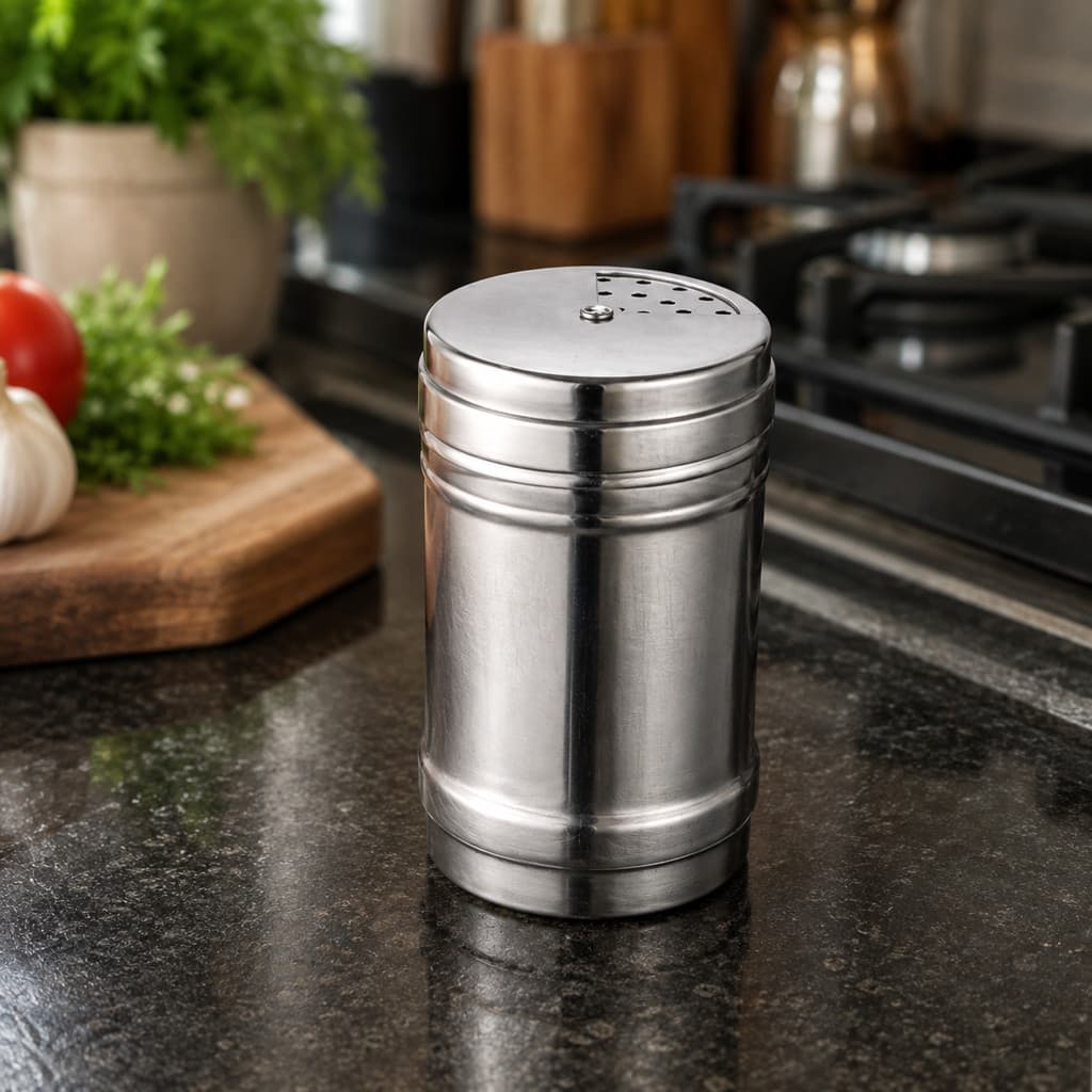 Saleiro de Mesa Aço Inox Porta Sal Tampa Dosadora Prático Cozinha